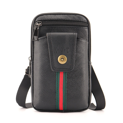 头层牛皮穿皮带斜挎手机包腰包