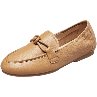 意尔康羊皮小皮鞋女英伦风2026款春季乐福鞋圆头真皮豆豆单鞋女