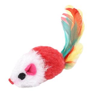 逗猫毛老鼠猫玩具仿真毛绒彩色羽毛小老鼠耐抓咬猫咪自嗨响声玩具