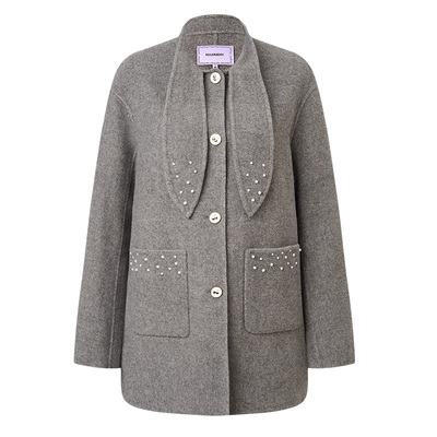MAXRIENY极简法式钉珠点缀小A型廓形羊毛大衣25冬款双面毛呢外套