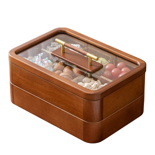 果盒高端坚果收纳盒密封防潮干果盒轻奢高档木质果盘过年干果盘