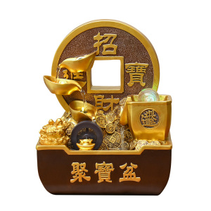 新中式招财流水摆件循环水聚宝盆客厅玄关风水轮生财开业乔迁礼物