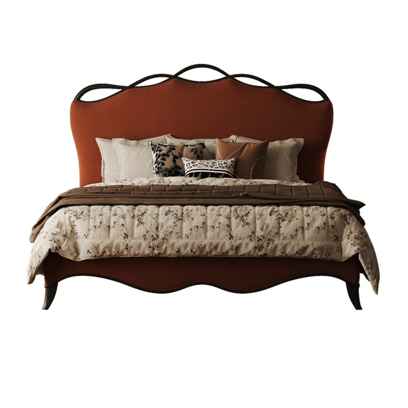 时余格瑞丝带真皮实木床美式法式复古风公主大床1米8双人中古风床