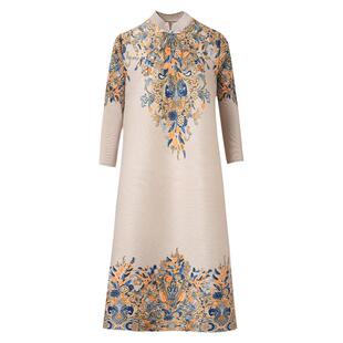 春装喜婆婆红色连衣裙妈妈装婚宴礼服新中式国风印花改良旗袍大码