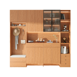 定制橡木鞋柜家用门口一体靠墙换鞋凳全实木入户玄关门厅储物高柜