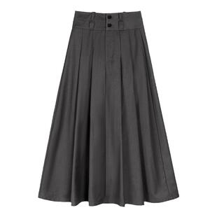 pusumede 黑色a字半身裙女夏设计感百褶裙气质显瘦西装裙长裙子