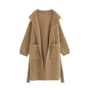 Adan 连帽仿水貂毛开衫时尚韩版加厚保暖宽松百搭长款毛衣外套女