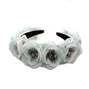 原创发饰蓝青蕾丝花朵发箍女甜美花卉发卡带齿高级感镶钻头箍仙女