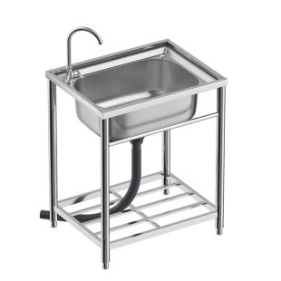 加厚不锈钢单水槽简易家用厨房室外阳台洗碗池小洗手盆可移动支架