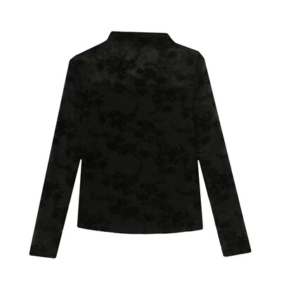 黑色半高领打底衫秋冬网纱透明内搭洋气修身长袖t恤性感网纱上衣