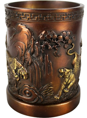 黄铜工艺品笔筒摆件商务送老师礼品 仿古书房文房用品五虎笔筒