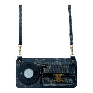 牛仔蓝横斜挎背带适用华为mate80Pro手机壳新款Pura80/70/60高档奢华挂绳背包式女mate70pro高级感mate60插卡