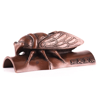 高档紫铜金蝉镇纸镇尺创意多功能铜笔搁仿古压纸书房小摆件手把件