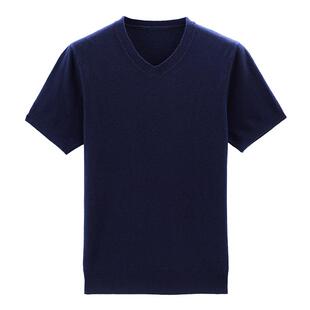 鄂尔多斯市春秋款半高领100%纯羊毛短袖毛衣男针织衫加厚中青年装