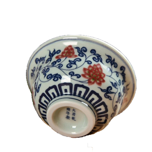 仿古永乐青花瓷泡茶杯釉里红主人杯缠枝莲压手杯单个大号陶瓷茶碗