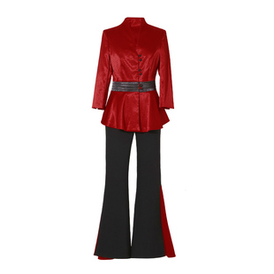 玟瑄高级红色缎面西装套装女新中式主持人喜庆活动日常可穿可定制