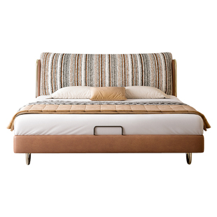 中古风包豪斯布艺床1米8法式复古双人床雪尼尔主卧室实木软包婚床