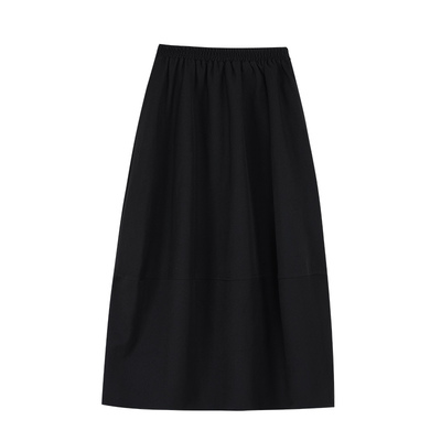 pusumede率性街头 黑色高腰山本半身裙女气质a字裙蓬蓬中长款伞裙