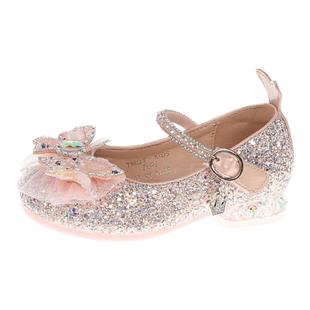 软底真皮女童公主鞋2025年秋季新款中大童水晶高跟小女孩礼服单鞋