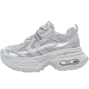 老爹鞋女夏季薄款透气网面增高显脚小轻便软底超轻水钻休闲运动鞋