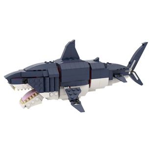 MOC儿童益智动物积木玩具巨齿鲨拼装模型生日礼物