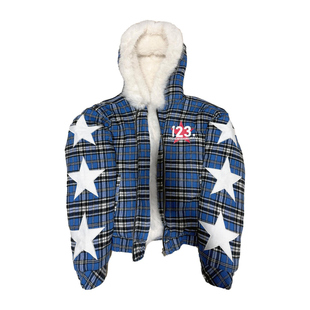 DETW 24AW原创五星贴布绣*蓝格座山雕加绒加厚狐狸毛拉链外套男女
