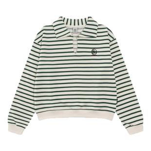 【现货】callmebabysoft条纹宽松卫衣裴珠泫同款休闲polo领上衣女