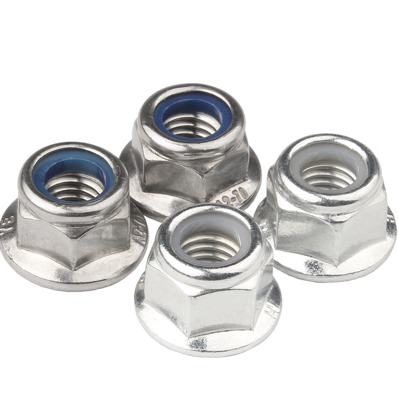 304不锈钢法兰防松螺母镀锌带垫六角螺丝帽防滑自锁螺帽M4M5M6M8