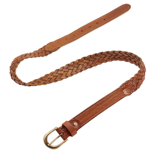 头层植鞣牛皮手工编织拼接皮带 美式复古阿美咔叽牛仔裤工装腰带