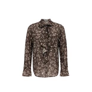 绫致ONLY2025秋季新款浪漫飘带印花系带领口花边衬衫女