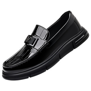 漆皮男鞋春季新款一脚蹬软底亮面透气乐福鞋时尚豆豆商务休闲皮鞋