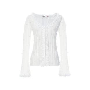 lefame拉飞姆2026春季舒适仙气蕾丝拼接针织开衫上衣女