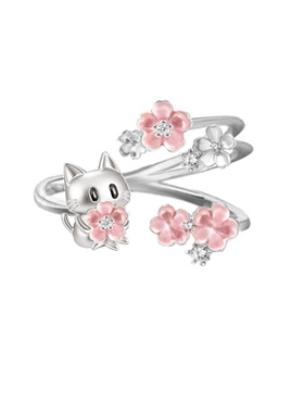 MASW麻秀轻奢温柔樱花猫戒指礼物