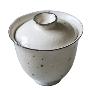 觅白粉引仰钟盖碗化妆土茶碗全纯手捏工艺小容量柴烧茶具景德镇制