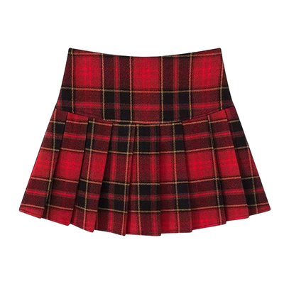 VIVICATHY2025秋冬韩系格纹半身裙女高腰a字毛呢裙新年红百褶裙