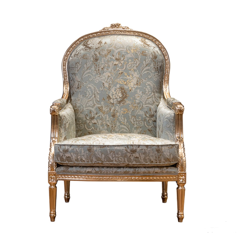 茱莉安法式宫廷浪漫艺术浅绿色半包沙发椅别墅家用实木休闲椅