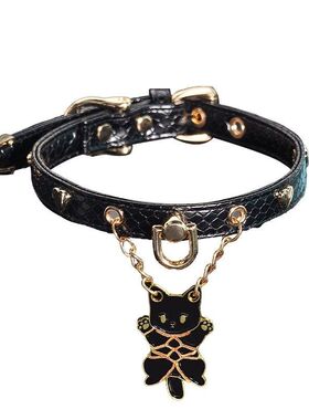 暗黑小猫吊坠蛇纹皮质爱心choker
