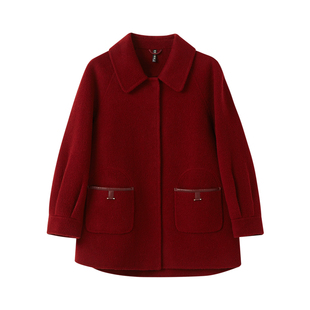 时尚双面羊毛呢大衣POLO领冬季新款年轻妈妈毛呢外套2025年小个子