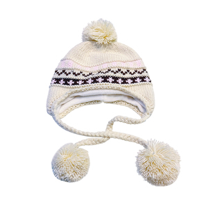 费尔岛风毛球针织帽女秋冬新款保暖加绒毛线帽显脸小护耳雷锋帽子