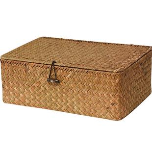 草编收纳箱竹编带盖竹筐桌面收纳筐海草伴手礼藤编篮子日式收纳盒