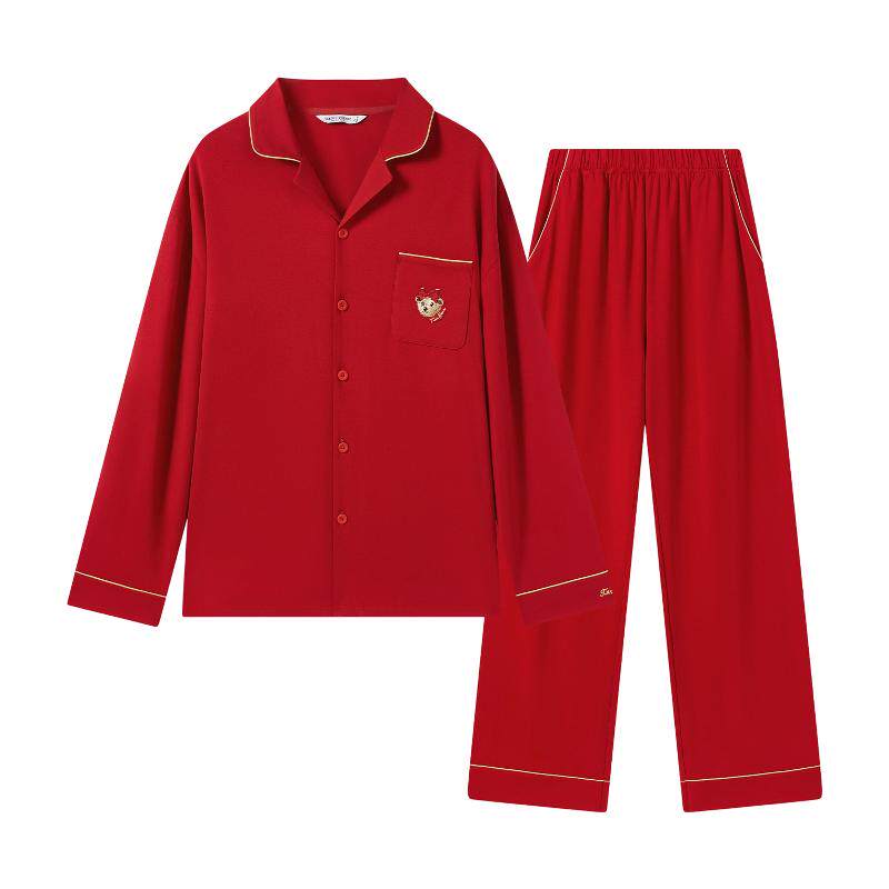 TeenieWeenie小熊睡衣女款2026新款冬季红色纯棉本命年家居服套装