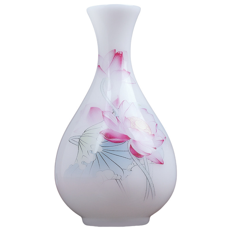 冰种玉瓷莲花供佛花瓶净水瓶摆件