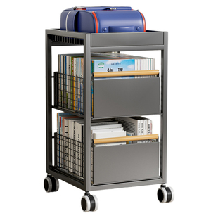 放书包置物架可移动桌边书本收纳宿舍桌下书架三层落地零食小推车