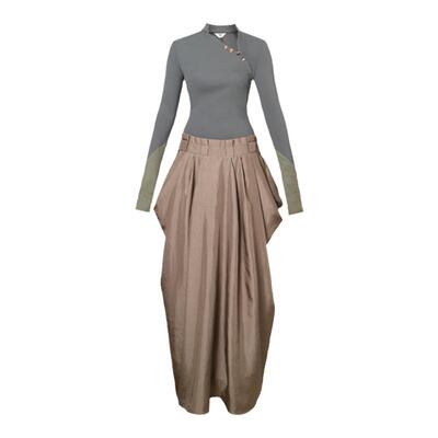 纯色拼接秋季连衣裙百搭