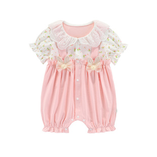 新生婴儿衣服夏装薄款女宝宝连体衣短袖夏季满月百天超萌公主哈衣