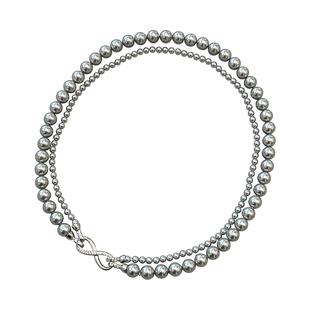 方糖家 可拆分真多麻色银灰珍珠8字扣双层项链轻奢高档毛衣链女