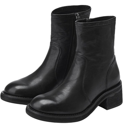 明星同款73hours女鞋电影画面25冬新款水洗皮切尔西短靴瘦瘦靴