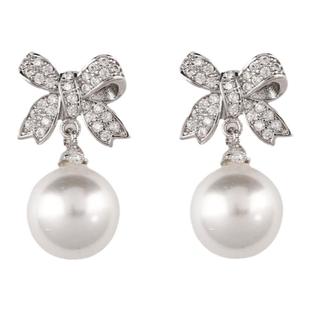 热巴同款珍珠耳环耳坠女复古蝴蝶结耳钉小众赫本风925纯银针耳饰