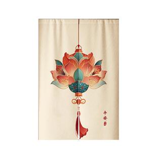 中式门帘隔断帘免打孔家用卧室隐私半帘布遮挡厕所客厅卫生间挂帘