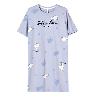 达尔丽睡裙夏季女款2025新款纯棉圆领短袖自带胸垫田园女士睡衣薄